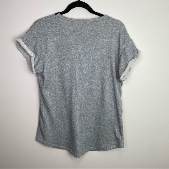 French Terry Gray lace front womens short sleeve blouse size medium‎ - Picture 6 of 6